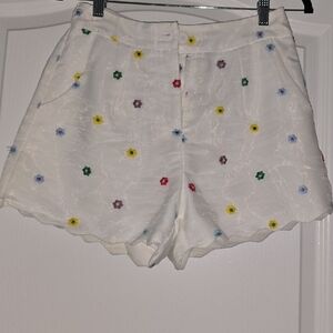 TCEC High Waist Red and White Shorts with Scalloped Hem